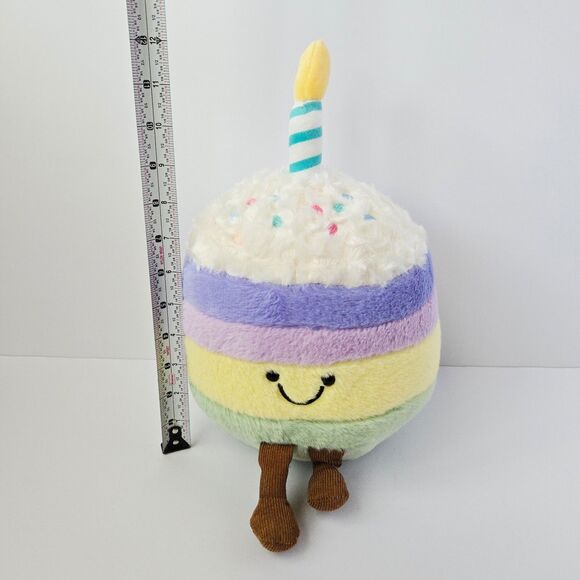 Happy Birthday Cake Plush Stuffed Animal Colorful Sprinkles Cupcake with Candle - Picture 2 of 7